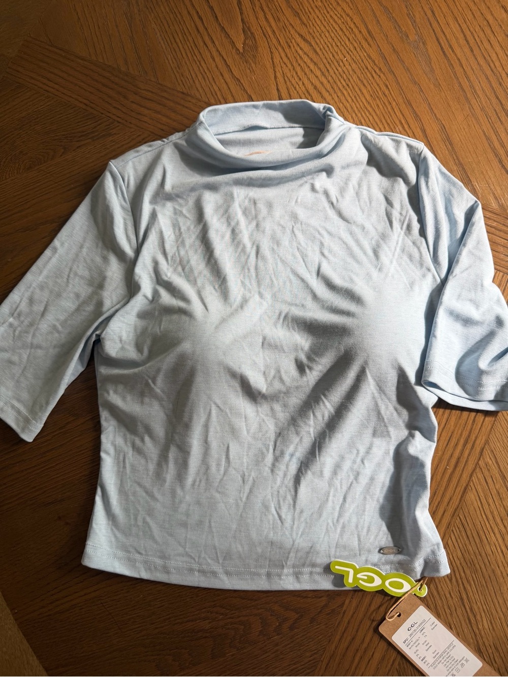 OGL Light Blue Short Sleeve Mock Neck Top
